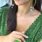 Green earrings ring pearls