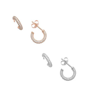 Gold plated rose silver hoops earrings mini white zircons krikakia