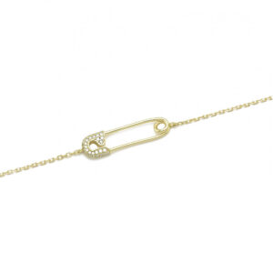Gold plated silver safety pin paramana asimi epixrisomeno zircon bracelet braxioli