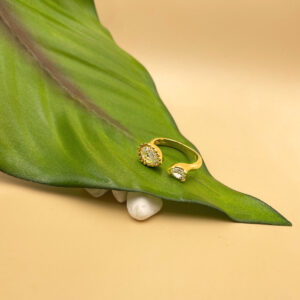 open gold plated silver ring zircons pear