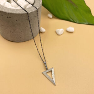 black rhodium plated silver necklace triangle arrow white zircons