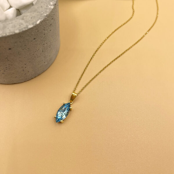 VOT κολιε necklace swarovski marquise romvos aqua γαλάζιο μπλε light blue pendant