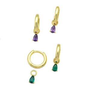 Gold plated silver hoops mov purple earrings mini green zircons krikakia