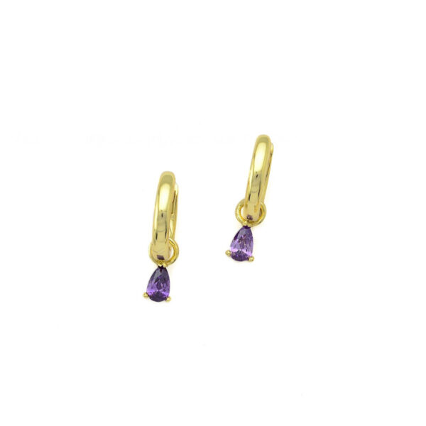 Gold plated silver hoops earrings mini purple mov zircons krikakia detachable drop
