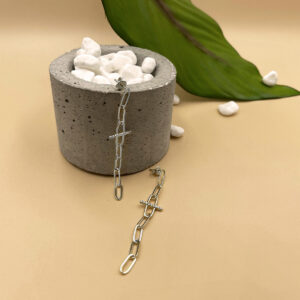 wide link chain earrings zirconia silver long