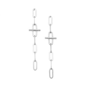wide link chain earrings zirconia silver long
