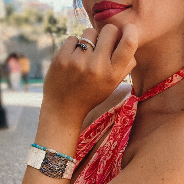 Light blue geode & pearl silver ring shell earinΑσημένιο bracelet cuff tina kotsoni handmade τινα κοτσώνη χειροποιητο κόσμημα jewellery ring δαχτυλίδι