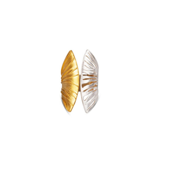 Δαχτυλίδι mismatched βεντάλιες χρυσό-λευκό Ring mismatched fans gold-white efstathia handmade jewellery gold plated silver ευσταθία χειροποίητο κόσμημα επίχρυσο ασήμι
