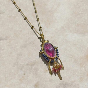 Venetian glass fuchsia heart necklace, Κολιέ φούξια καρδιά γυαλί Βενετίας, tonia makri